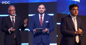 IDC's Thomas Meyer, Hamza Naqshbandi, and Jyoti Lalchandani speaking at the IDC Saudi Arabia CIO Summit 2024 held September 18 and 19 at the Fairmont Riyadh. (Photo Business Wire)